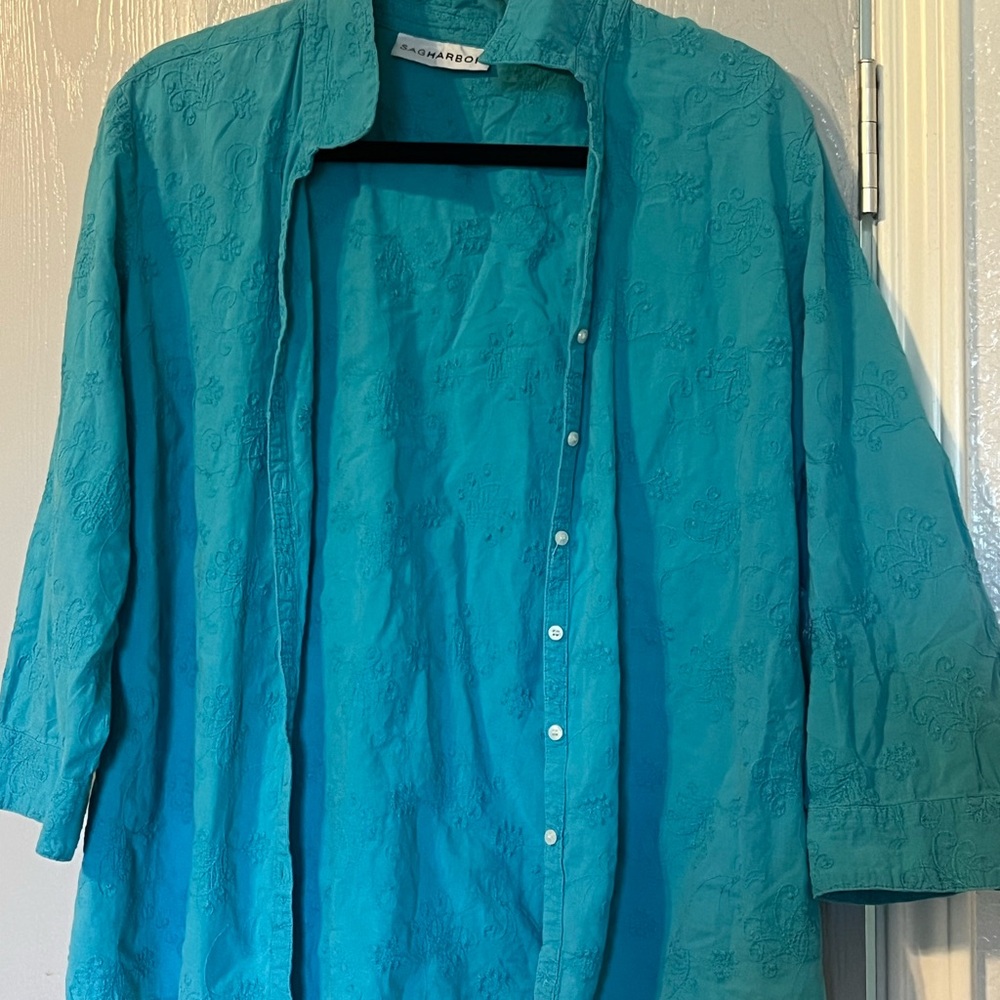 Sag Harbor Turquoise Embroidered Top